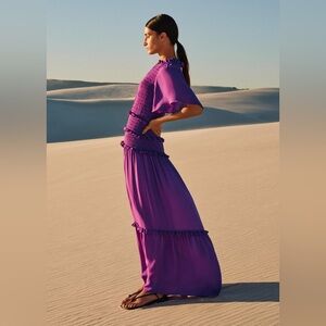 Me+Em Women’s Silk Shirred Maxi Dress in intense violet size 8 (UK 12)